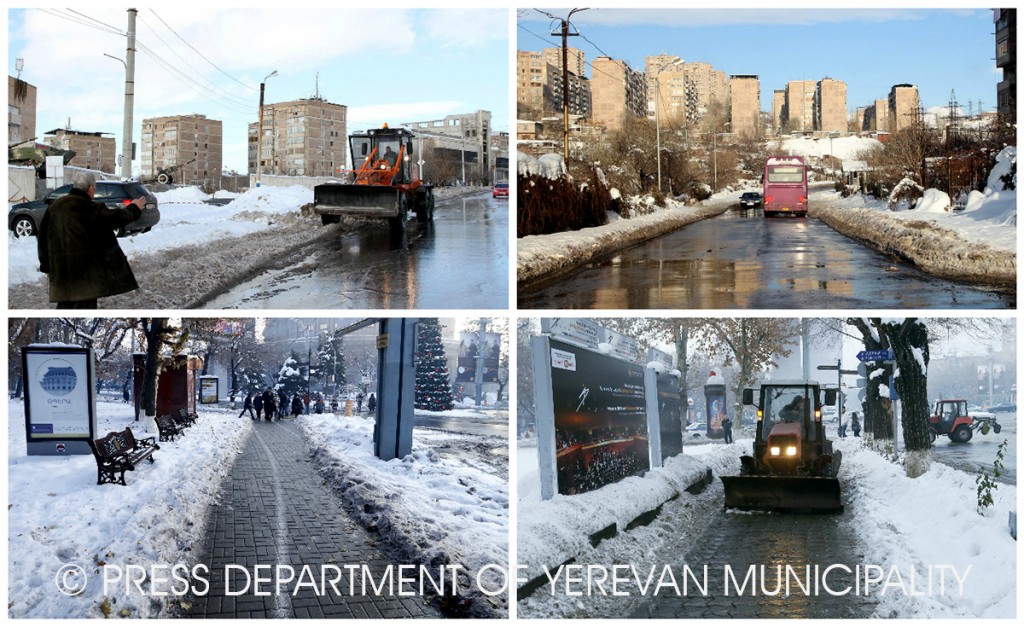 Работы по уборке снега ведутся и на второстепенных улицах, тротуарах, во дворах и на междворовых территориях: Мэрия Еревана