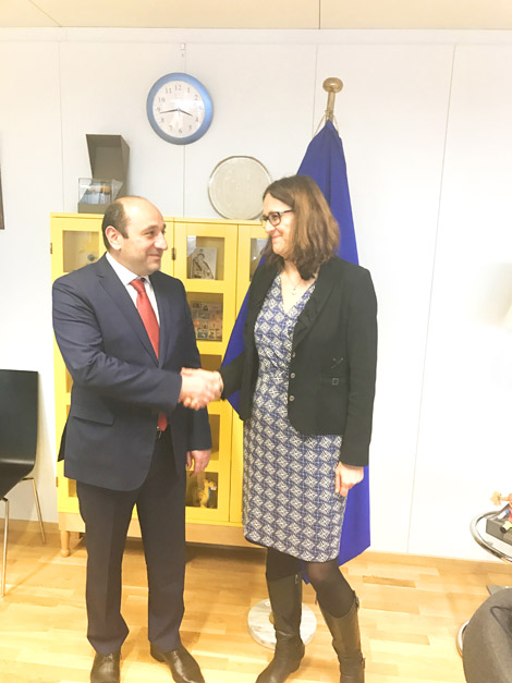 Сурен Караян в Брюсселе встретился с комиссаром ЕС по вопросам торговли Сесилией Мальмстрем