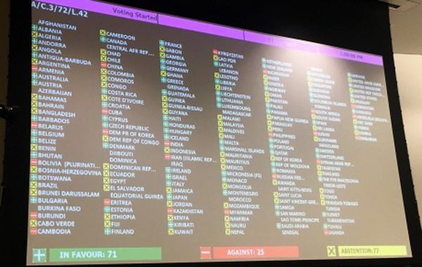 Армянская делегация в числе 25 стран вновь проголосовала против украинского проекта резолюции по Крыму в ООН