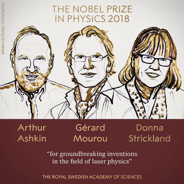 Артур Ашкин, Жерар Муру и Донна Стриклэнд — лауреаты Нобелевской премии по физике за 2018г