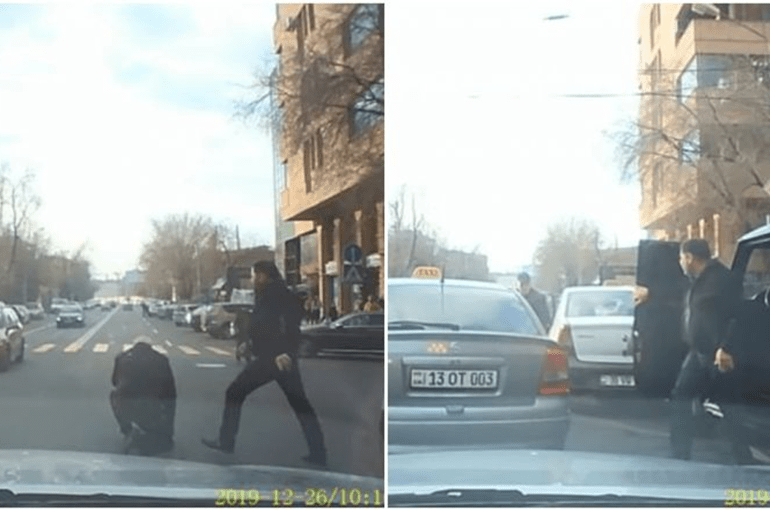 Водитель «Брабуса» избил пожилого водителя такси после аварии на улице Прошян в Ереване: видео