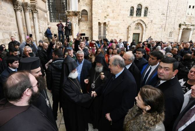 Президент Саргсян посетил Храм Воскресения Христова на Голгофе в Иерусалиме