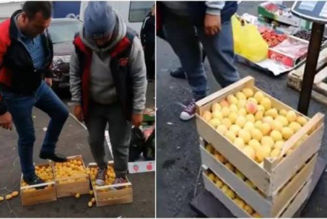 Группа азербайджанцев растоптала армянские абрикосы на московском базаре: видео