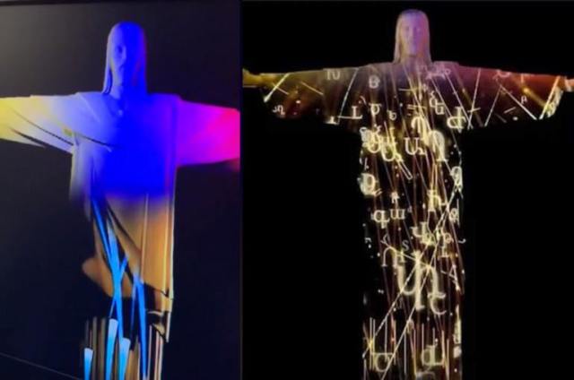 Статуя Иисуса Христа в Рио-де-Жанейро окрасилась в цвета армянского триколора