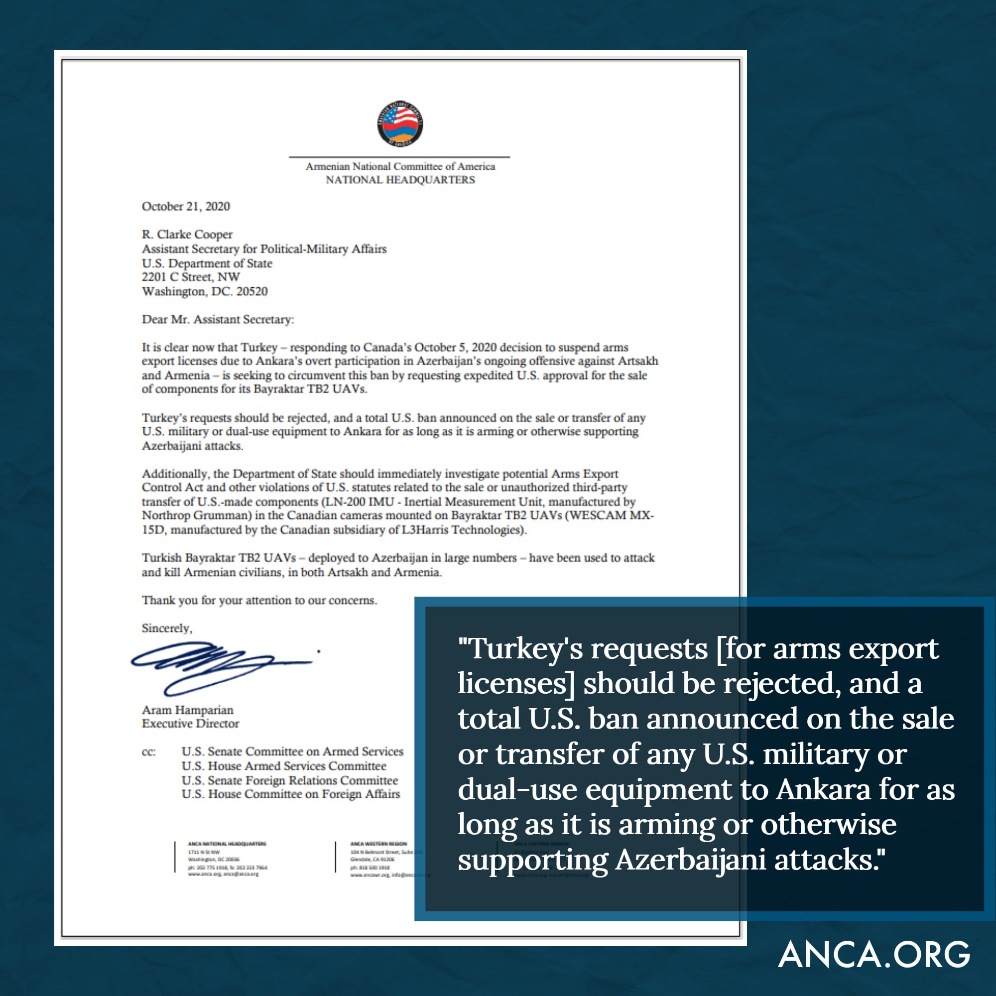 После запрета Канады турки обратились к США за компонентами «Байрактара»: ANCA призывает отказать «союзнику»