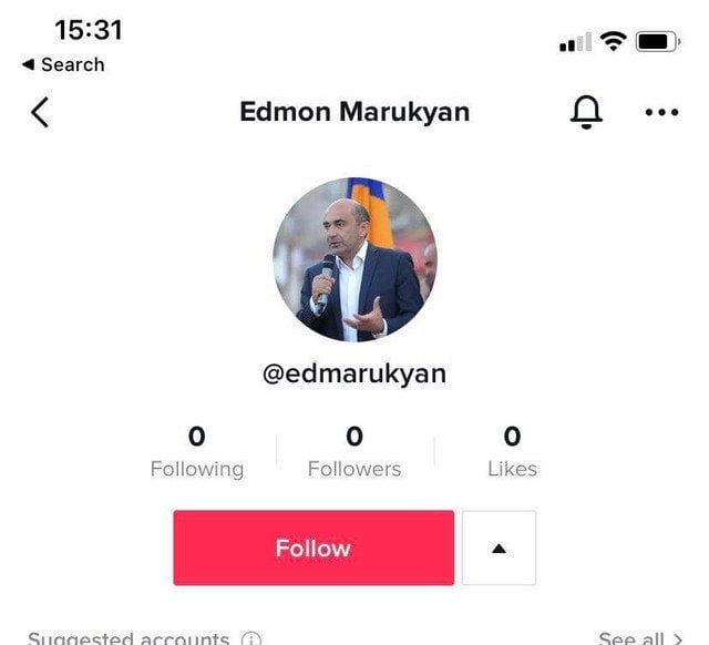 Эдмон Марукян в TikTok-е, но пока не имеет подписчиков