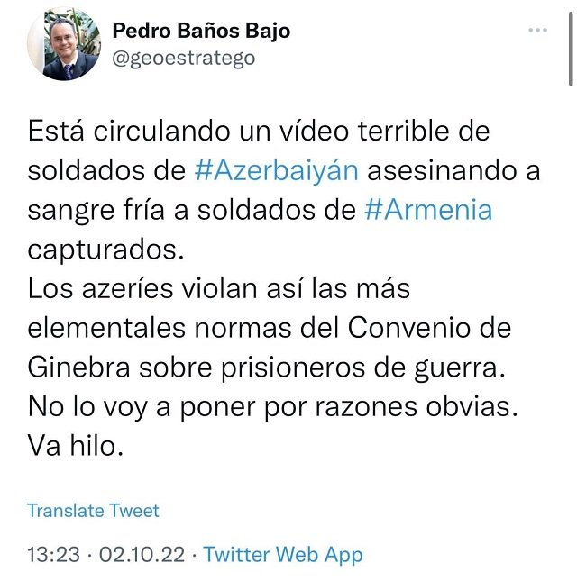 Ведущие испанские аналитики осудили убийство армянских военнопленных азербайджанскими солдатами