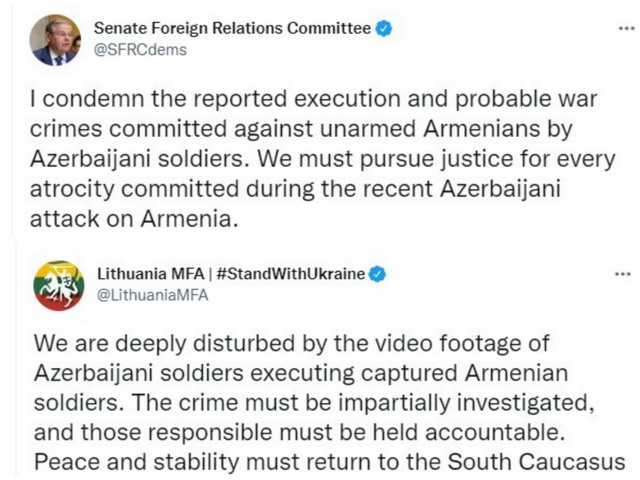 В шоке от опубликованных видео, на которых запечатлены массовые расстрелы армянских военнопленных. Международные объявления