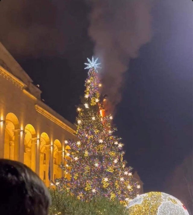 В новогоднюю ночь загорелась главная елка Тбилиси