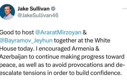 Джек Салливан: «Я призвал Армению и Азербайджан продолжать продвигаться к миру»