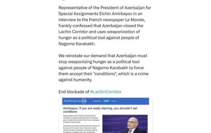 Азербайджан признал, что использует голод как политический инструмент против народа Нагорного Карабаха. Эдмон Марукян