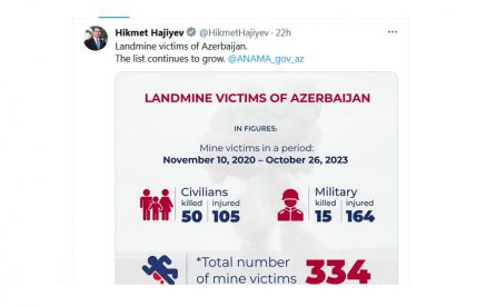 Гаджиев утверждает, что с 1991 года на заминированных территориях Нагорного Карабаха погибли 3413 азербайджанцев