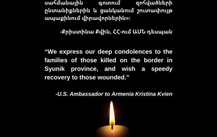 Посол США в РА выразил соболезнование семьям погибших в приграничной зоне