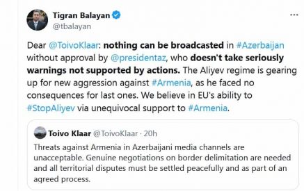 Мы верим в способность ЕС остановить Алиева. Тигран Балаян ответил Тойво Клаару
